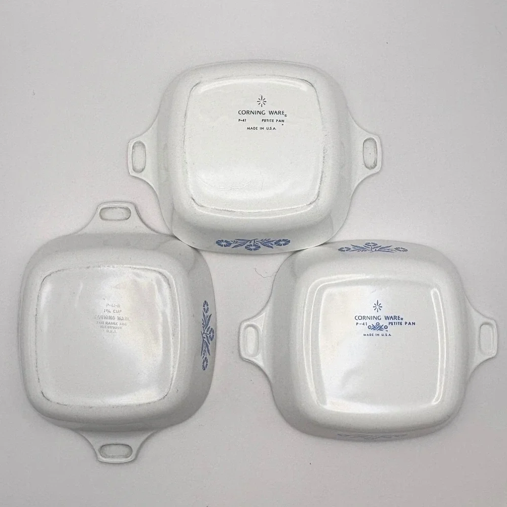 Vtg Corning Ware Blue Cornflower P-41 Petite Pan Casserole Set 3 W/ Lids‎ 1.75 C